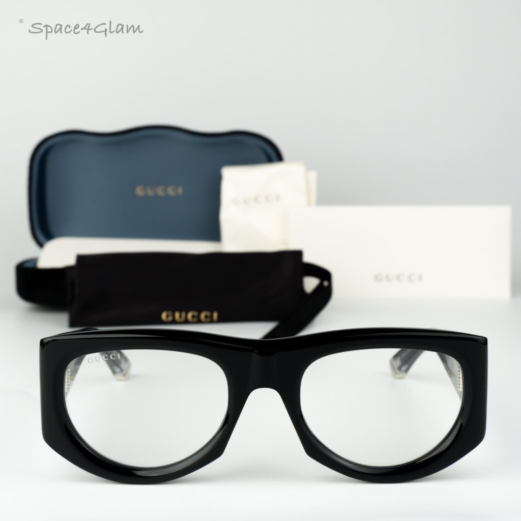 Gucci Women Sunglasses Black Transparent Rectangular Gg1917s 002 Brand New